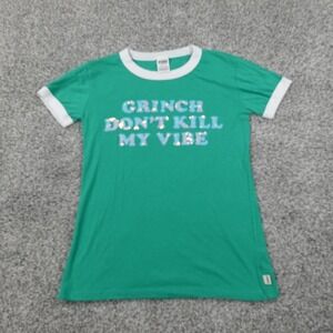 Pink Shirt Womens XS Green Victorias Secret Grinch Vibe Sequin Christmas Preppy